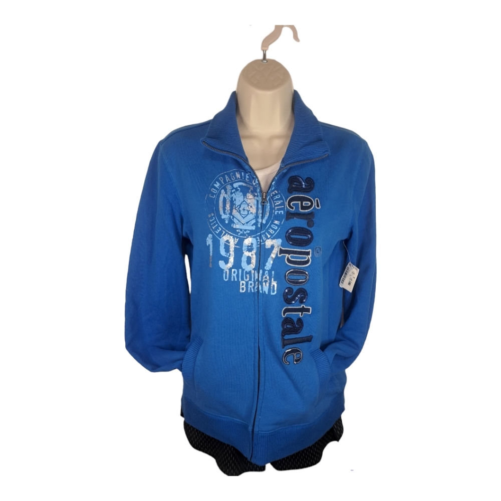 Aeropostale Women's Full Zip Appliqued Sweatshirt #6130 in Blue Size Large